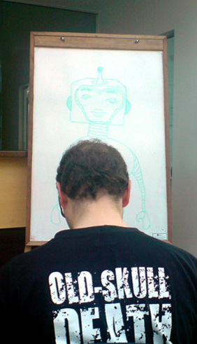 Perante o robô... O grande momento perante o robô.